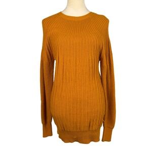 Ribbed Knit Sweater Dress Ochre Mustard Size Small Alpaca Blend Casual Cozy